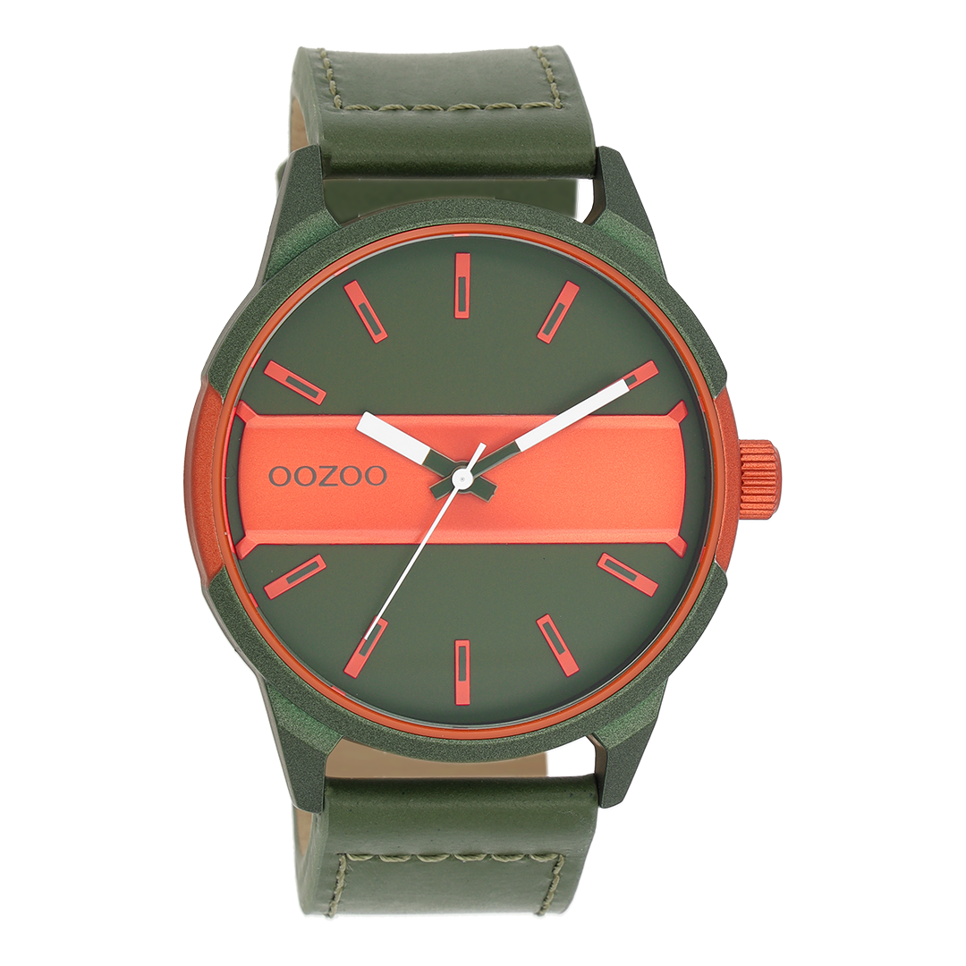 Green/fluo orange OOZOO watch with green leather strap - C11318