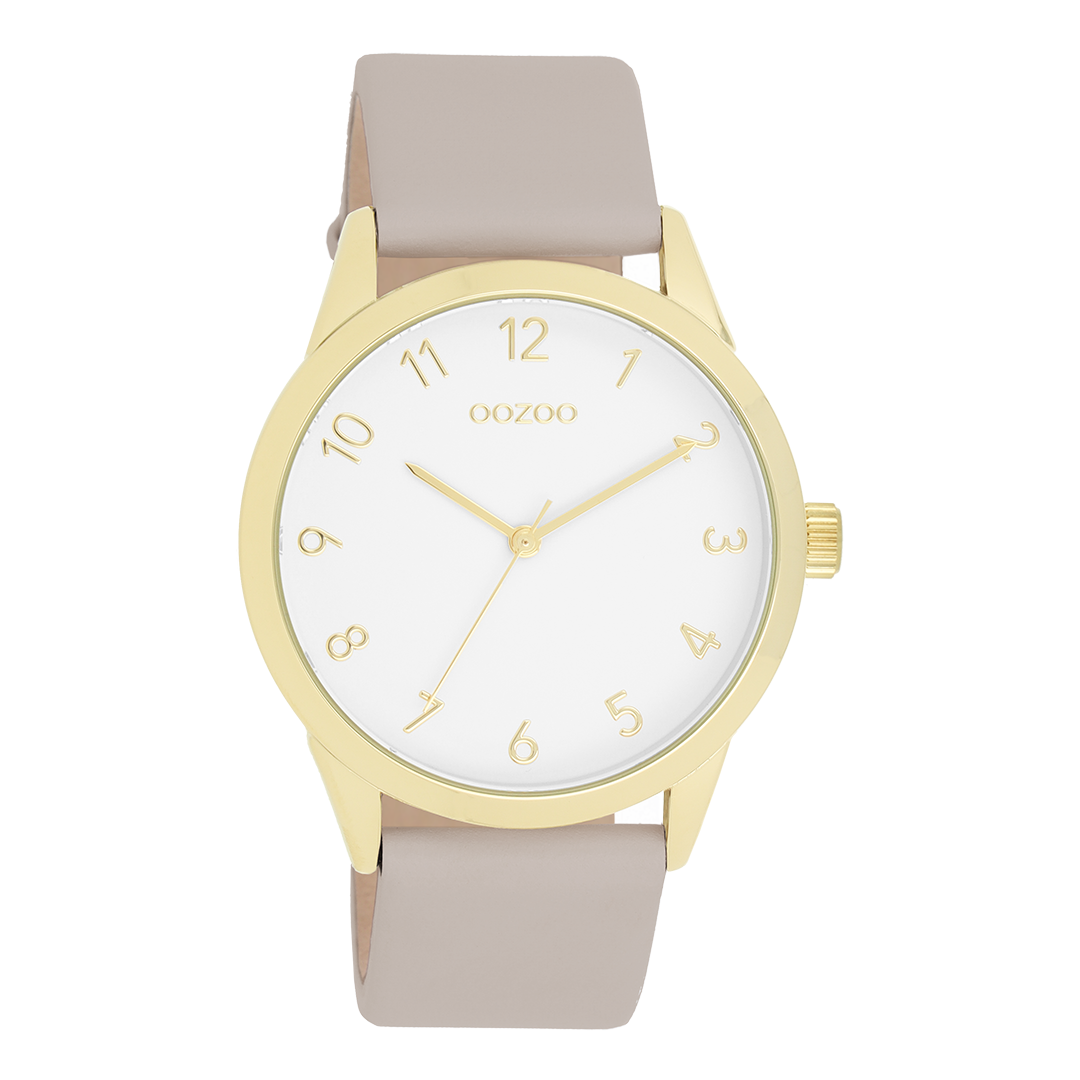 Gold coloured OOZOO watch with taupe leather strap - C11327