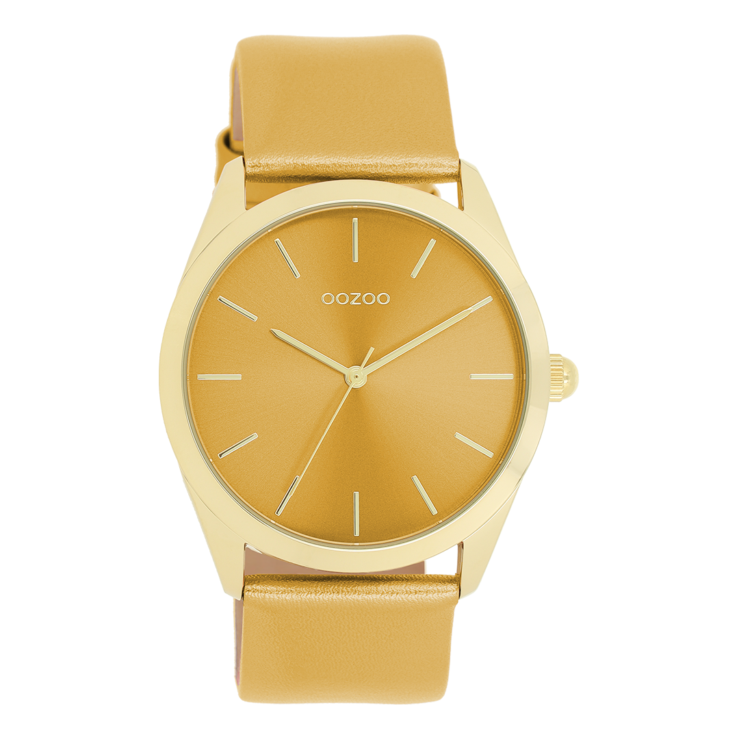 Gold coloured OOZOO watch with ocher yellow leather strap - C11332