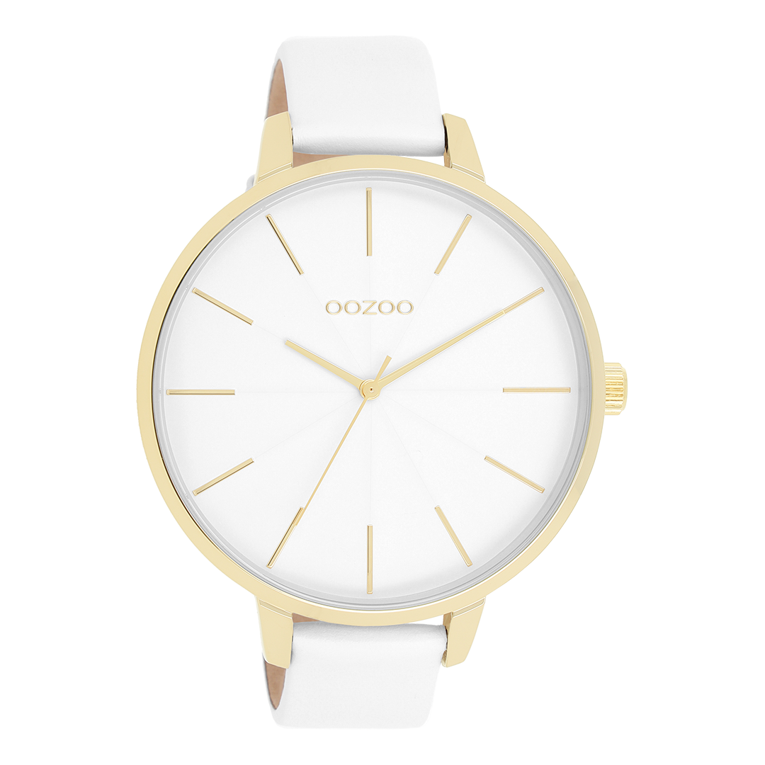 Gold coloured OOZOO watch with white leather strap - C11346