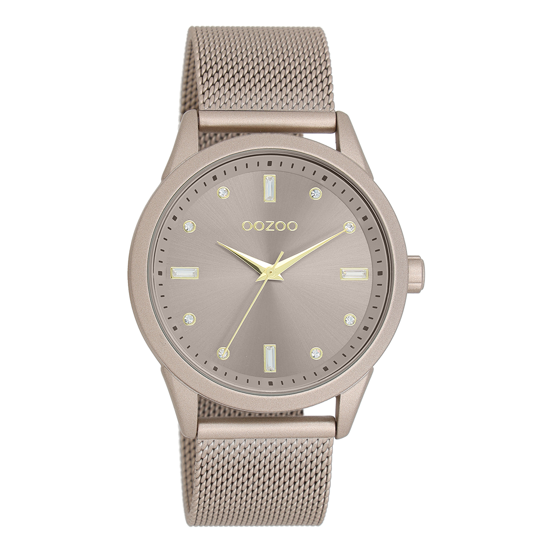Taupe OOZOO watch with metal mesh bracelet - C11358