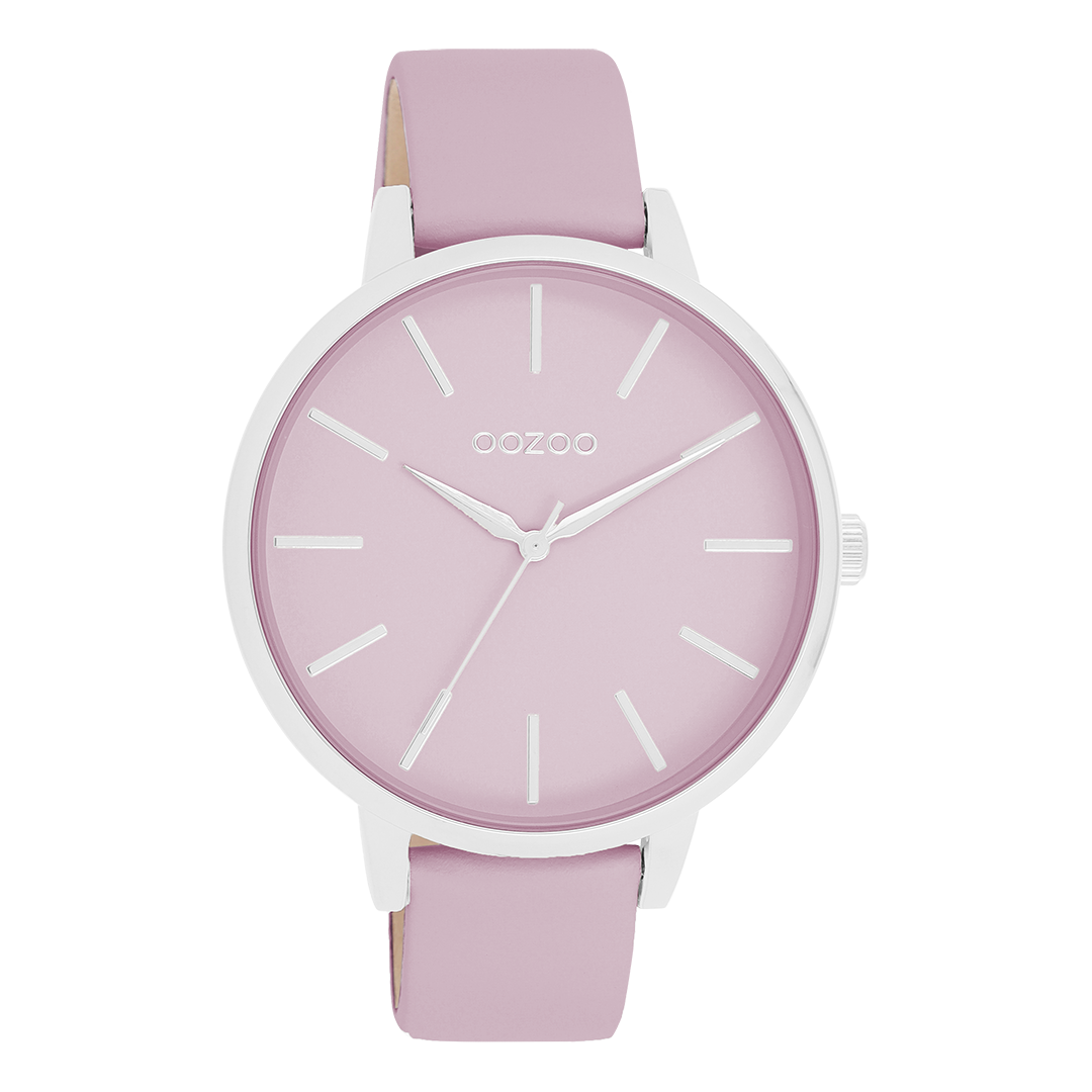 Silver coloured OOZOO watch with lilac leather strap - C11361