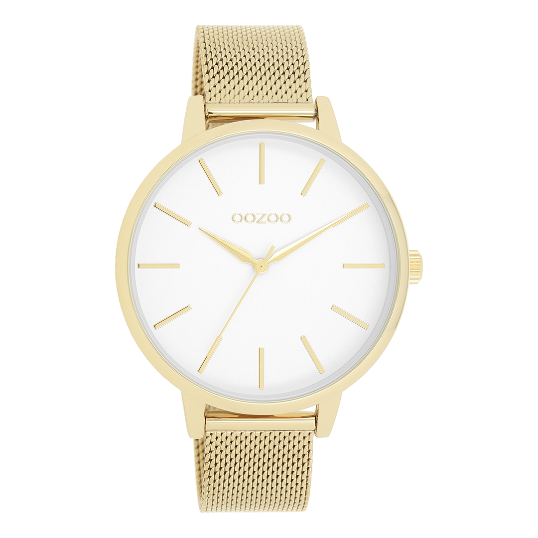 Gold coloured OOZOO watch with metal mesh bracelet - C11363