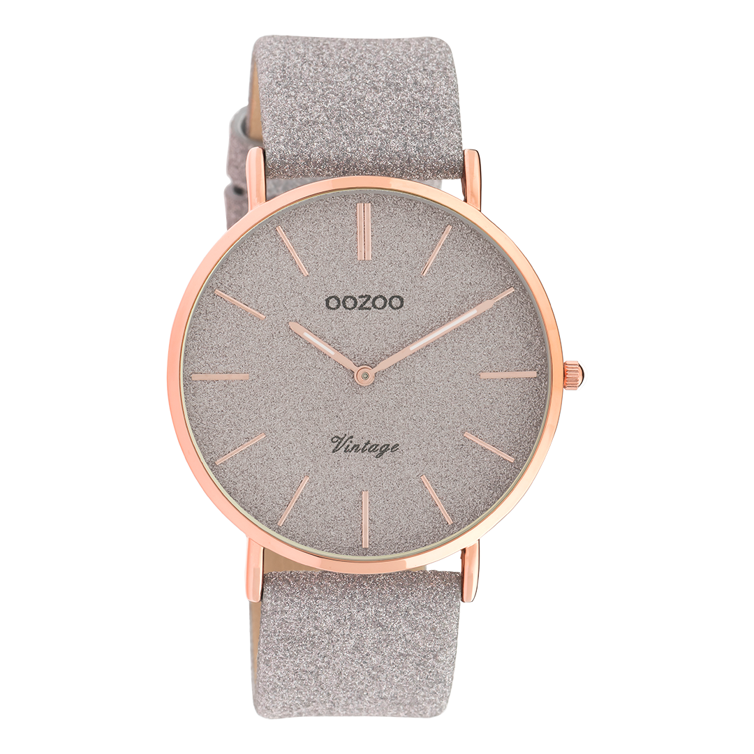 Rose gold coloured OOZOO watch with taupe leather strap - C20162