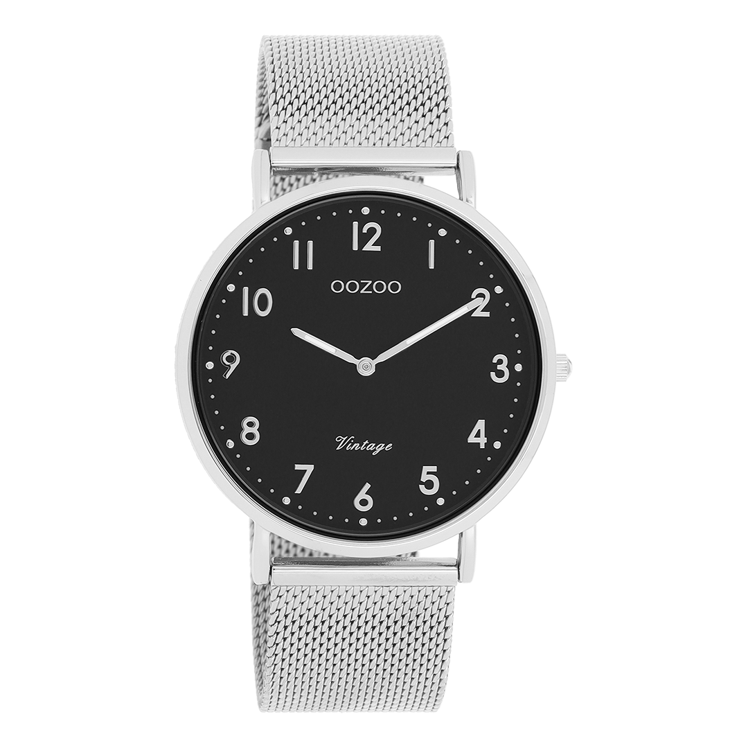 Silver coloured OOZOO watch with metal mesh bracelet - C20341