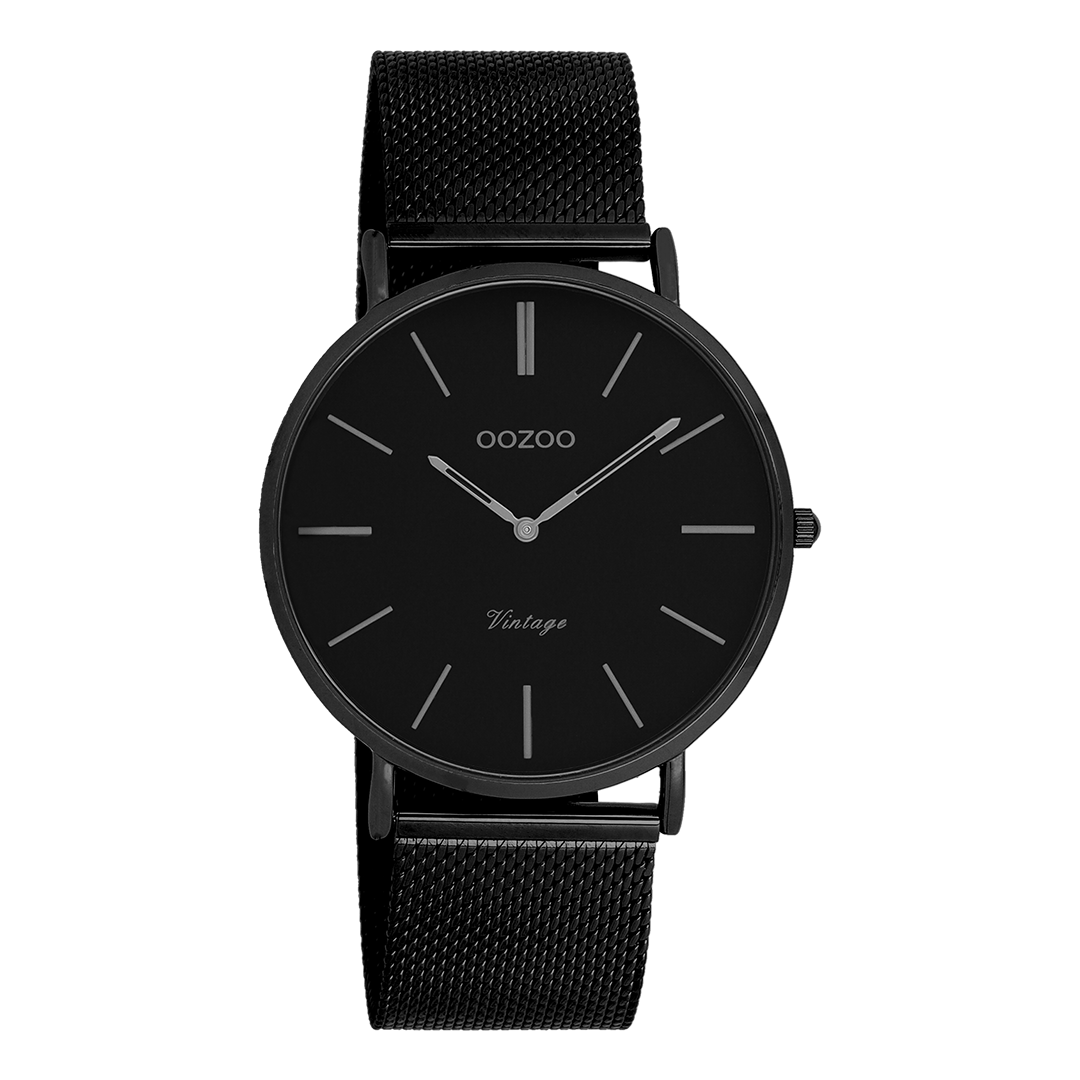 Nero OOZOO Guarda con braccialetto in maglia in metallo nero - C9933
