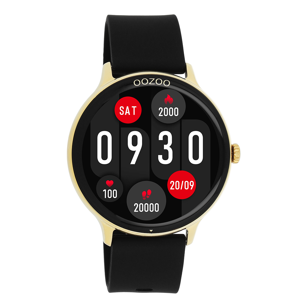 Gold coloured OOZOO smartwatch with black rubber strap - Q00132