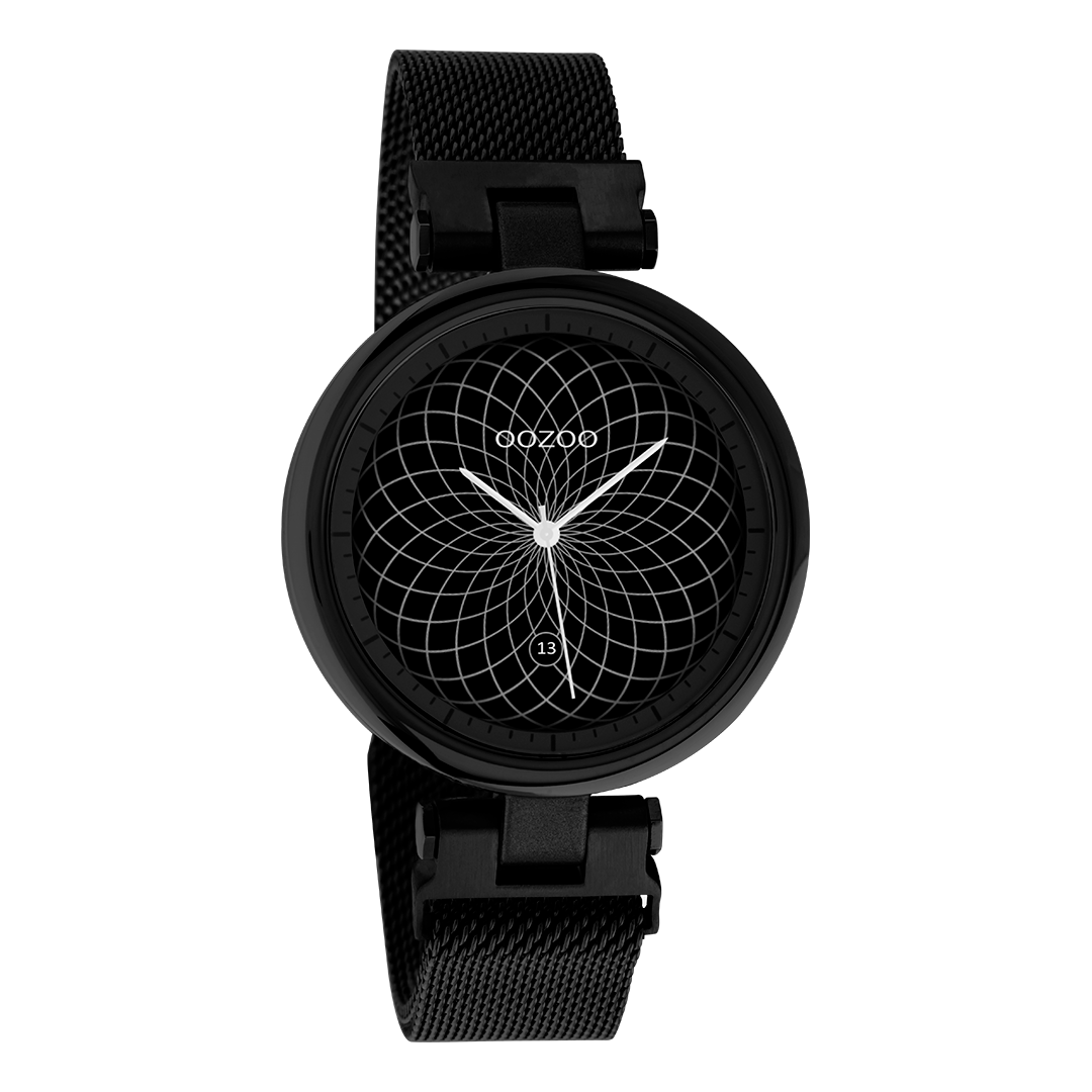 Nero OOZOO smartwatch con braccialetto in maglia in metallo nero - Q00411